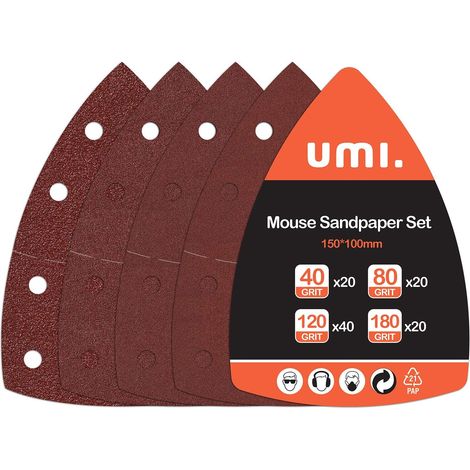 Feuilles Abrasives - 150 x 100 mm - 11 Trous - Grains 40 80 120 180 - Pour Ponceuse à Souris et Multi-Outils Oscillants - 100 Pièces (1/5)