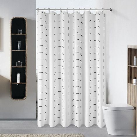 Cortina de ducha (blanca), cortina de ducha de baño de estilo rústico con ganchos para cortina de ducha (1/4)