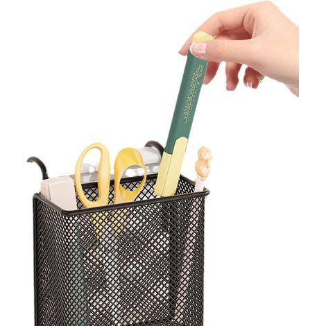 boîte de rangement à suspendre – Porte-stylos en maille métallique pour bureau, maison, école – Noir (carré)