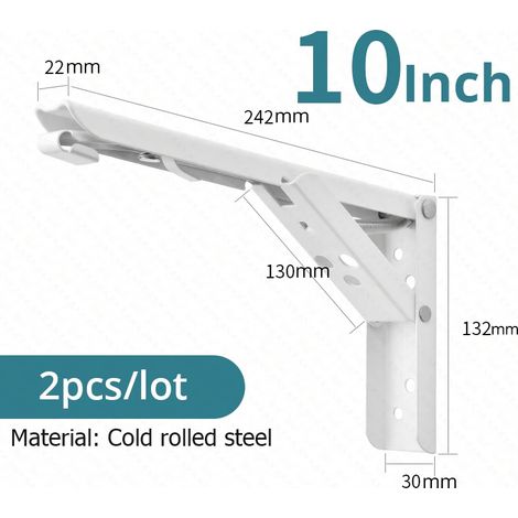 (Blanc 25 cm) Lot de 2 supports d'étagère pliables, acier inoxydable, gain de place (1/3)