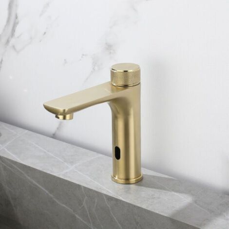 Robinet de lavabo de salle de bain à capteur automatique sans contact, mitigeur de lavabo noir adapté au lavabo, fonctionnement mains libres (1/4)