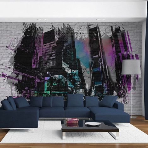 Papier peint art urbain : grande ville moderne - 350 x 270 cm (1/4)