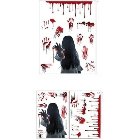 Autocollants de porte d'Halloween - Visage ensanglanté - Peinture décorative d'Halloween (1/5)