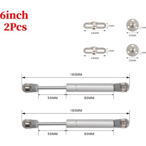 Vérins à gaz pour porte de placard (6 pouces, 2 pièces, argent) 100 N/10 kg, support de couvercle à ressort à gaz, amortisseurs à gaz, charnière hydraulique pour placard de cuisine (1/5)