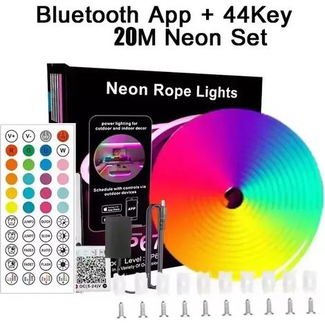 Guirlande lumineuse LED néon (20 m - Prise US) étanche et flexible, avec contrôle musical et changement de couleur, idéale pour la décoration de chambre. (1/5)