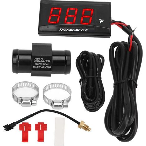 Jauge de température d'eau de moto affichage LCD Ultra mince botier ABS compteur de température d'eau pour Modification DC12V rouge (1/5)
