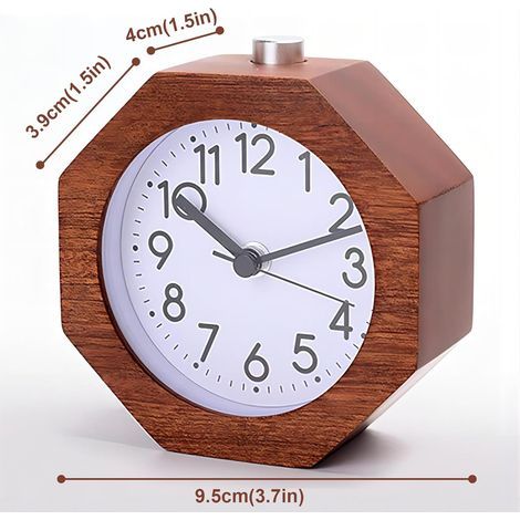 Analoger Wecker aus Holz, 9 cm, geräuschlos, ohne Ticken, mit arabischen Ziffern, Schlummerfunktion, Hintergrundbeleuchtung, Batterie zur Unterstützung des Einschlafens, geeignet für Tiefschläfer im S