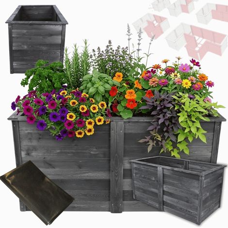 MODO24 ZOB Carré potager surélevé modulable, bac potager hauteur 75 cm, module de base, bois FSC, 75x149x79 cm, gris imprégné