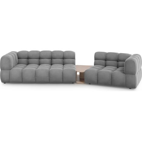 Canapé modulable droit 3 places en velours gris clair (1/5)