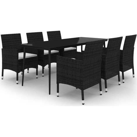 Juego de comedor muebles de jardín muebles de exterior cojines 7 piezas vidrio resina tejido 020014450 (1/5)