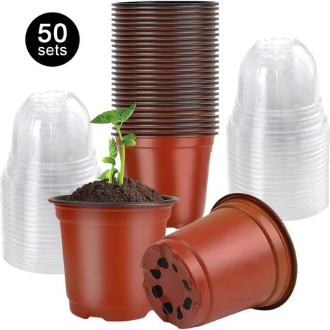 50 Pièces - Pots de culture - Pots de culture de plantes avec dôme d'humidité - Pots de plantes en plastique avec couvercle - Pour plantes succulentes, graines, semis (1/5)