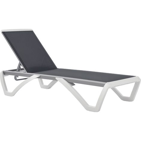Transat avec dossier inclinable et roulettes arrière, 195 x 67,5 x 33 cm, gris et blanc (1/5)