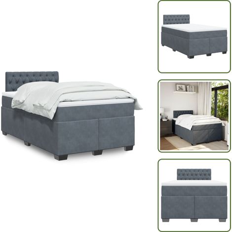The Living Store Giroletto a Molle con Materasso Grigio Scuro 120x190 cm Velluto - Materasso a molle insacchettate