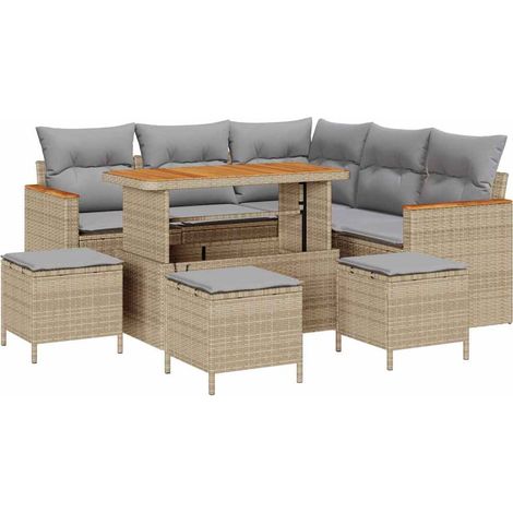 Ensemble de canapé de jardin avec coussin Beige Poly rotin (1/5)