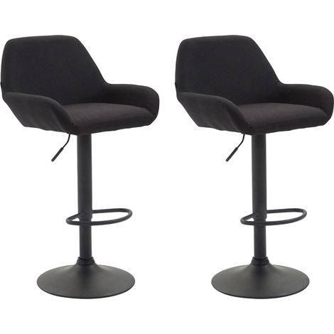 Conjunto de 2 taburetes de bar modernos y cómodos en tela negra patas trompeta en metal negro TDB10229