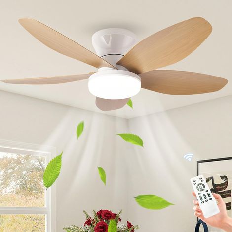 Ventilateur Plafond Avec Lumiere Silencieux, Lustre Ventilo De Plafond Avec Lampe Intégrée DC Moteur, LED Luminaire Ventilateur Plafonnier,Chêne,36in (1/5)