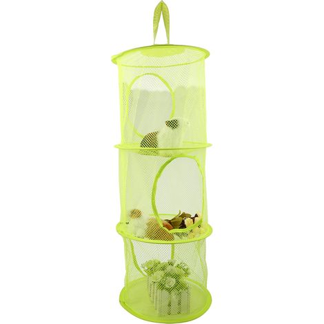 Panier de rangement à étages avec sacs suspendus en maille séchage organisateur sous-vêtements vert - 3 compartiments pliable, 27 x 75 cm, nylon