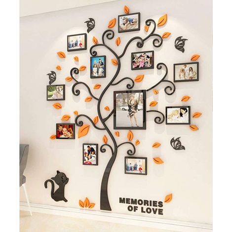 Stickers Muraux Arbre Cadre de Photo 3D DIY Mural Autocollants Arts Décoration de la Maison pour Chambre, Salon, Garderie, Salle, Garderie, Cadeau (Orange,L) (1/4)