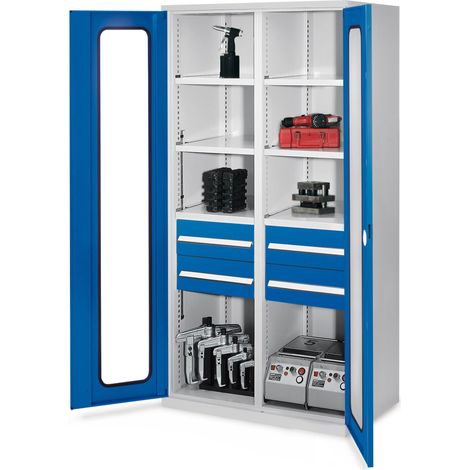 Kappes Schwerlastschränke mit Mitteltrennwand 1950x1000x600mm Sichtfenstertüren Modell 52 enzianblau