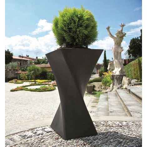 Vivaio Garden Forest – Vase triangle 80cm en résine – Couleur havane – Base 44x31cm pour décoration intérieure et extérieure – Résistant aux chocs et UV