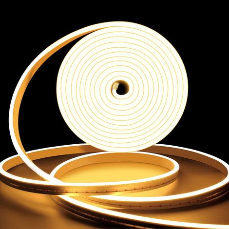 Bande LED néon flexible, 12V, IP65, 5m, blanc chaud, résistante à l'eau, pour la décoration de meubles, téléviseurs, étagères et environnements intérieurs.-AquaForge (1/4)
