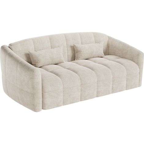 Vente-Unique – Canapé convertible express 3 places en velours beige – Couchage quotidien 140 cm – Matelas 13 cm en mousse haute résilience – Fabrication européenne (1/5)