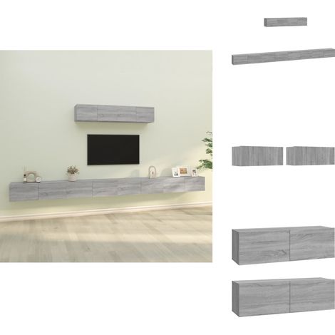 6-tlg. TV-Schrank-Set Grau Sonoma Holzwerkstoff - TV-Schrank - Holzwerkstoff Möbel - Wohnzimmer Dekoration - Wandmontage Regal - Graue Möbel (1/5)