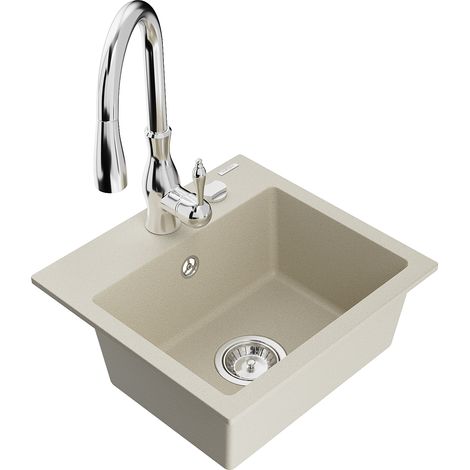 Mexen Milo 1-Becken-Granit-Spüle mit Mischbatterie Savita, Beige - 6505-69-672601-00 (1/5)