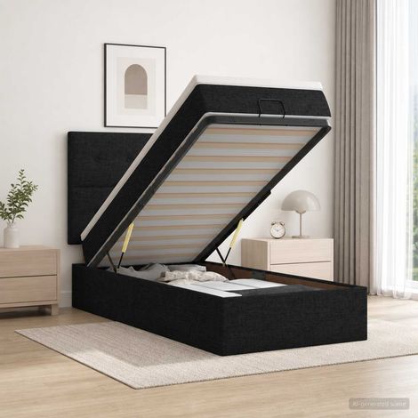 vidaXL Cama otomana con colchón con cabecera Negro 90 x 190 cm Tela (1/5)