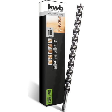 kwb DOUBLE CUT Japan Schlangenbohrer ø 18 mm, 460 mm, PTFE-Antihaftbeschichtung, spezieller Spitzenanschliff, mit selbstzentrierender Gewindespitze, hochpräziser Rundlauf, 11 mm Sechskantschaft (1/5)