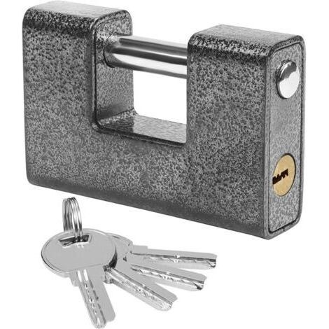 Cadenas Exterieur Ultra Robuste avec 4 Cls - Gros Cadenas Monobloc en Acier Solide Tremp - Manille de 12mm dpaisseur - Protge Portes de Garages, Containers, Barrires et Entrepts