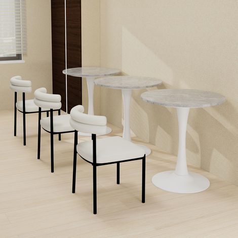 Tavolino rotondo 70 x 70 x 72 cm in marmo artificiale bianco e grigio DESVIAE (1/5)