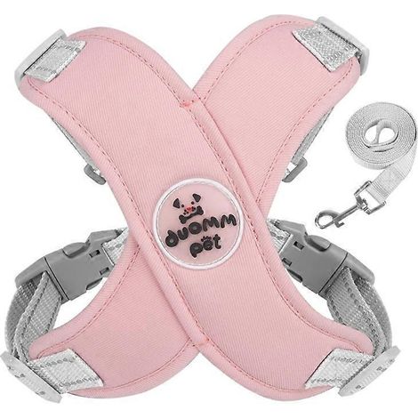 Anti-Zug-Hundegeschirr mit Leine, D-Ring aus Metall, reflektierender Hundeweste, kein Würgen, Größe L, rosa.