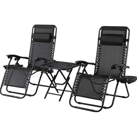 LIFERUN 3x Gartenstuhl Hochlehner Klappstuhl Campingstuhl Liegestuhl Relaxstuhl,Schwarz (1/5)