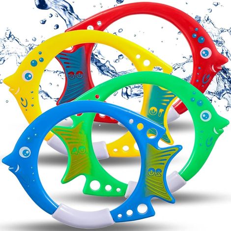 JSSEVN-Jeux Piscine pour Enfants 6 7 8 9 10 Ans, 4 pièces Anneau de plongée Jouets de Plongée,Jeu piscine pour Garçon Fille Extérieur L'été (1/2)