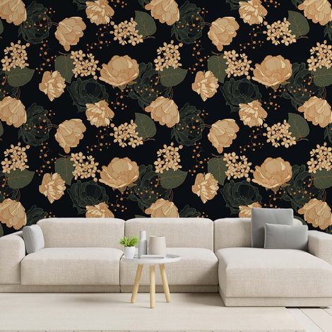 Papier peint, black floral papier peint (1/4)