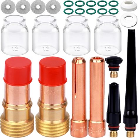 Accessoires pour Torche de soudage TIG WP 17 18 26, Corps de Pince de Serrage de la lentille de gaz Stubby, Coupes de Verre 12, Pinces de Serrage, coupelles arrière, Diffuseurs (27 pièces) (1/5)