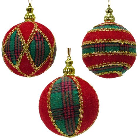 Set di 30 Palline Decorative per Albero di Natale in Stile Scozzese 6 cm rosse decorazioni oro addobbi natalizi giullari colorate (1/5)