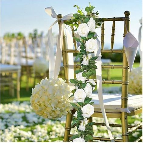 3 Guirlande, Fleurs artificielles, Soie et plastique, Blanc et vert, 1.8 mètres, Décoration mariage jardin (1/5)