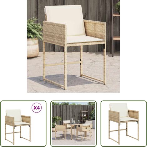 Rattanstuhl -  Gartenstühle mit Kissen 4 Stk. Beige Poly Rattan (1/5)
