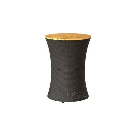 Table d'appoint de jardin forme tambour noir rotin bois massif (1/5)