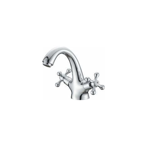 Mitigeur de lavabo rétro – Finition chromée brillante – 2 poignées pour contrôle débit et température – Installation facile (1/5)