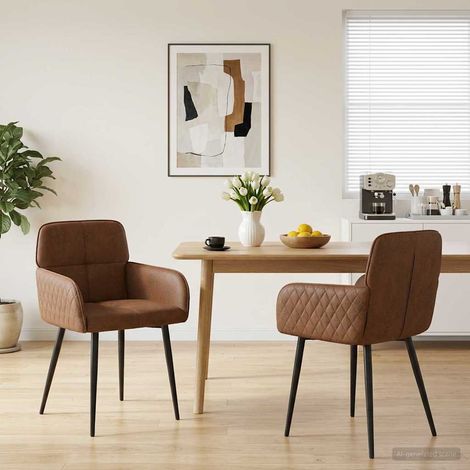 Chaises de salle à manger x2 en simili daim marron avec accoudoirs, 59 x 56,5 x 85 cm - PANGIVO (1/5)