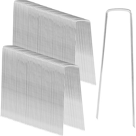 Piquets de Jardin,Piquets de Fixation en Acier Galvanisé Forme de U,150x40mm Ø 3mm,Piquet de Tente, pour Le Jardin, Le Paillis et Le Gazon Artificiel,pour tissus de contrôle des mauvaises herbes (100) (1/5)
