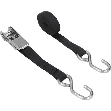 Cinghie di fissaggio a cricchetto nere, 25 mm, antiruggine, con cuciture di precisione, per moto, rimorchi, camion, kayak, barche, 3 m / 9,8 piedi.