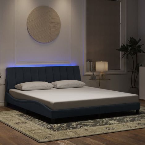 Bettgestell mit LED-Leuchten Dunkelgrau 180x200 cm Samt vidaXL740045 (1/5)