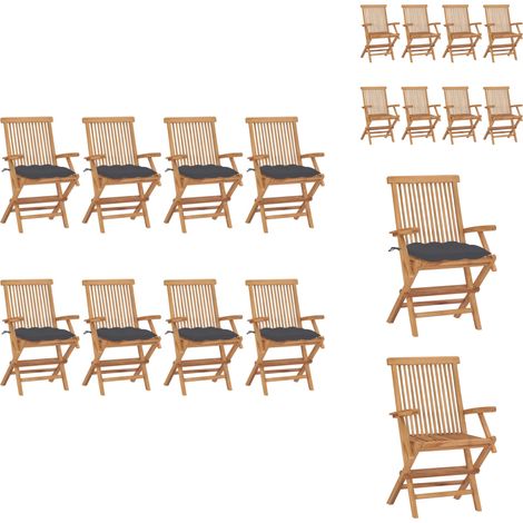 Chaises de jardin avec coussins anthracite lot de 8 Teck massif - Chaise De Jardin - Fauteuil De Jardin - Mobilier De Jardin - Set De Chaises De Jardin - Terrasse (1/5)