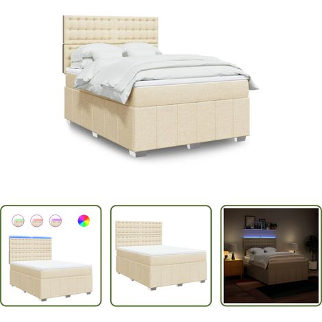 vidaXL LED-Beleuchtung - Boxspringbett mit Matratze Creme 140x200 cm Stoff (1/5)