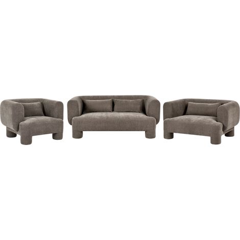 Ensemble de Salon Rembourré Canapé 3 Places et Deux Fauteuils Tissu Marron Hogbo