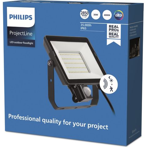Philips – Projecteur à détecteur de mouvement 30W – Éclairage LED blanc naturel 4000K – IP65 résistant à l'eau – Flux lumineux 2850 lm (1/6)